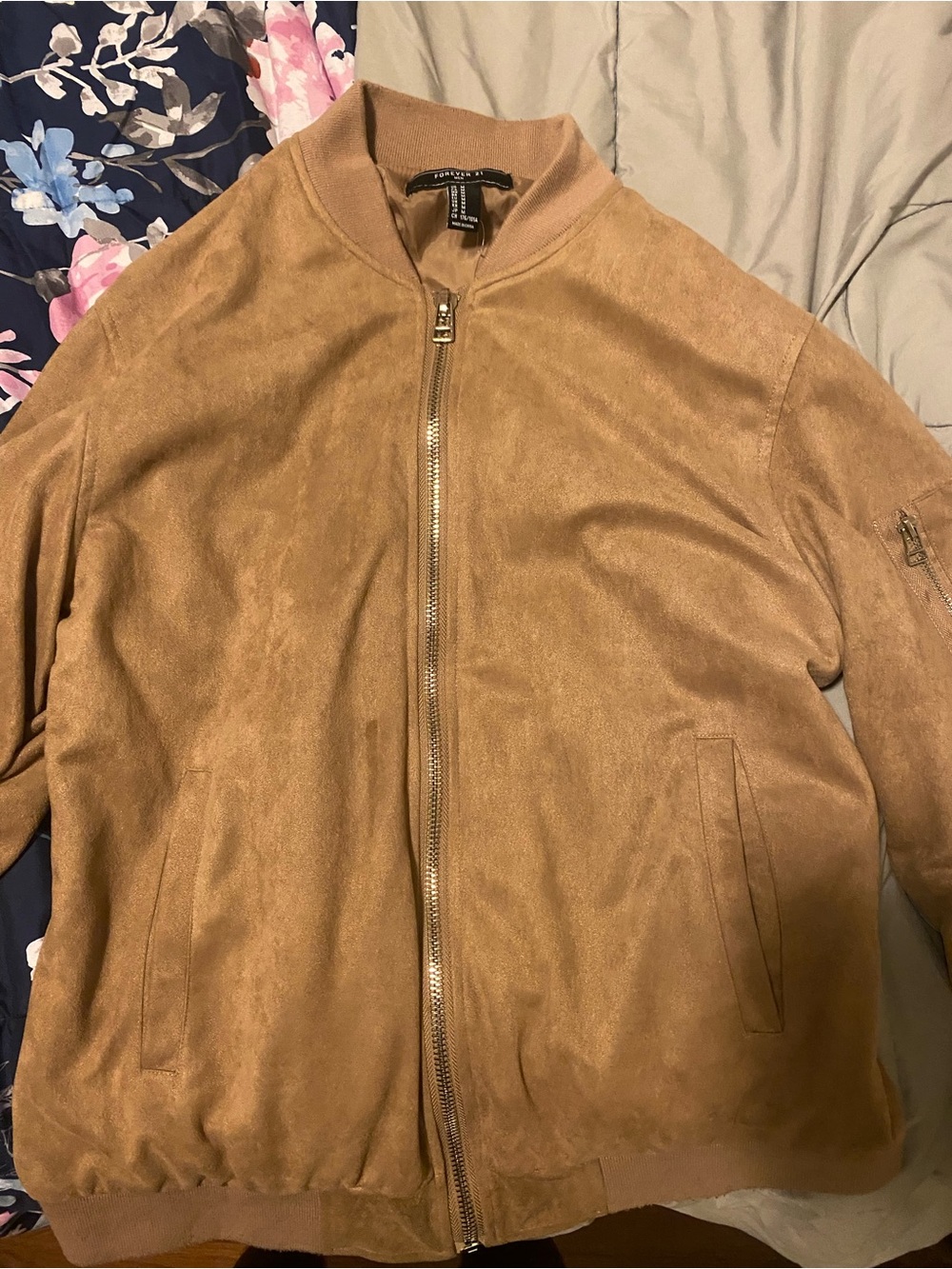 Forever 21 Men's Camel Suede-Look Bomber Jacket